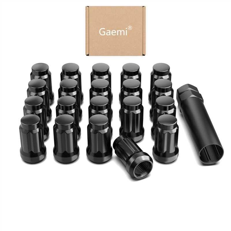 Gaemi M12x1.5 Lug Nuts,12x1.5 Spline Lug Nuts Black for Aftermarket Wheels,6 Spline Lug Nuts Set with 1 Socket Key,1.38" Tall 3/4" Hex Conical Seat 60, 20 Pack