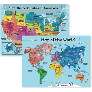 MWB Kids Map Poster Collection | United States & World Wall Maps for Kids | Poster 18H" x 24W" - not laminated | Countries, States, Capitals & Pictures | Classroom or Home