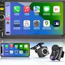 7 Double Din Touch Screen Car Radio with Apple CarPlay, 7 Inch Bluetooth Car Stereo with Backup Camera, FM Steering Wheel Controls, Mirror Link Navigation, USB/ TF/ Subwoorf/ 240 watts