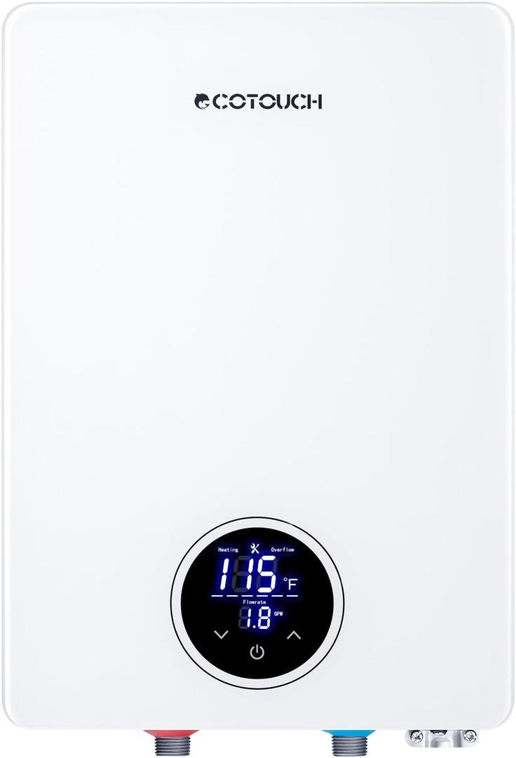 Tankless Water Heater Electric, ECOTOUCH 14kW 240V on Demand Electric Water Heater Instant Hot Water Heaters Under Sink Point of Use with Self-Modulating ECO140S White ETL Certificated