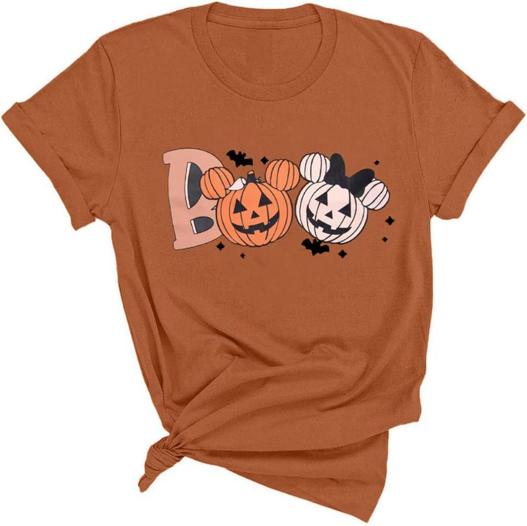 Halloween Party Shirt Woman Magical Halloween Shirts Boo Tshirt Pumpkin Print Tees Casual Vacation Short Sleeve Tops (Large, Orange)