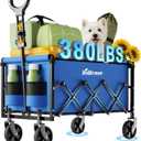Collapsible Wagon Cart, 380LBS Heavy Duty Utility Wagons with All-Terrain Wheels, Foldable Grocery Carts for Gardening, Shopping, Beach, Camping, Blue