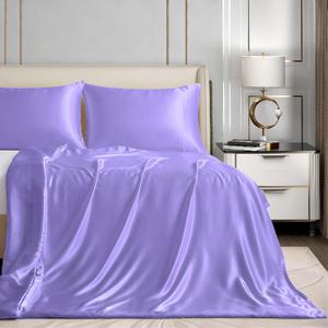 Homiest 48"x72" Weighted Blanket Cover, Lavender Satin with 8 Ties, Silky & Removable Zippered Twin Heavy Blanket Cover