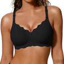 COCOMARTS Jelly Bras for Women No Underwire Scalloped Push Up Wireless Bralettes Seamless Soft Comfort Everyday Tshirt Bra (Large, Black)