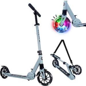AERO MOBILITY Kick Scooter for Kids 6+, Teens & Adults | Light Up Wheels, Hand Brake, Rubber Deck Mat & Shock Absorption | Foldable & Height Adjustable