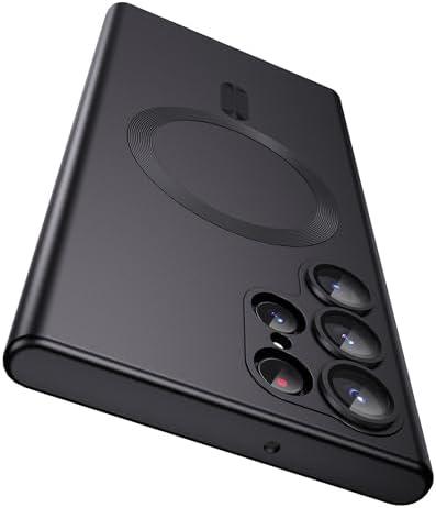 MAKAVO Matte for Samsung Galaxy S22 Ultra Case, Compatible with MagSafe, Slim Thin Magnetic Cover with Built-in Camera Lens Protector Shockproof Phone Shell (Black)
