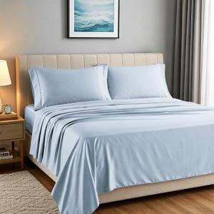 Carressa Linen 100% Egyptian Cotton Sheets California King Size - 1500 Thread Count 4 PC Calking Sheet Set Egyptian Cotton, Cooling Sateen Sheets, High Thread Count Sheet California King - Light Blue