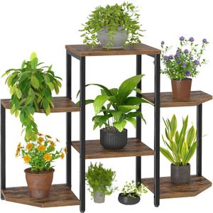 Asgolion Plant Stand Indoor, Multiple Plant Shelf Corner Rack, 6 Potted Plant Stand, 6 Tiers Large Flower Holder, Planter Display Rack for Patio Balcony Living Room Bedroom Decor, Rustic Brown