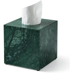 Real Natural Marble Tissue Box Cover, 5.5 Inch Square Marble Tissue Box Holder with Open Bottom, Heavy Stone Decorative Organizer for Bathroom Vanity, Kitchen Countertop, Luxury Home Dcor