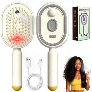 Electric Spray Air Cushion Massage Comb, 5-in-1 Air Cushion Brush Mist Hair Brush Detangling Comb with Self-Cleaning Anti-Static Hair Brush Reduce Frizz, Smooth & Everyday Scalp Massage Care (Beige)