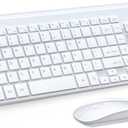 Wireless Keyboard and Mouse Ultra Slim Combo, TopMate 2.4G Silent Compact USB 2400DPI Mouse and Scissor Switch Keyboard Set with Cover, 2 AA and 2 AAA Batteries, for PC/Laptop/Windows/Mac - White