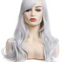 morvally 23 inches Long Curly Wig Big Wave Heat Resistant Synthetic Hair with Bangs for Cosplay Costume Halloween Party (Silver Grey)