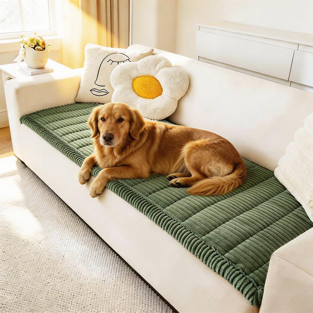Awjcsv Couch Cover for Dogs Washable, Fuzzy Pet Couch Covers for 3 Cushion Sofa Pet Friendly, Non Slip Sofa Cover (Green, 27.6" x 70.9"/70 x 180cm)