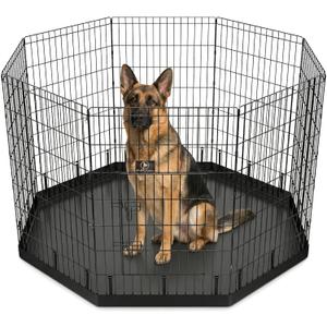 PJYuCien Dog Playpen with Bottom Pad - Metal Foldable Exercise Pen, 8 Panels 42" H x 24" W Indoor Outdoor Pet Fence Puppy Crate Kennel, Black