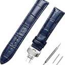 2 x Genuine Leather Watch Strap, Soft Cowhide Band with Silver Steel Buckle | Soft padded cowhide, 18/20/22mm lug width. Sturdy silver steel buckle. replacement strap for men and women