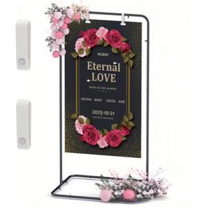 Wedding Sign Holder,Adjustable Welcome to Our Wedding Sign Stand with 2 Pack Leather Hanging Straps Heavy Duty Easel Rack Seating Chart Metal Stand for Birthday Party Baby Shower Graduation Ceremony Decoration,Black