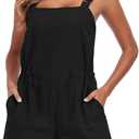 Womens Short Overalls Adjustable Strap Drawstring Waist Sleeveless Shorts Jumpsuits Summer Beach Vacation Jumpers (Black, XL)