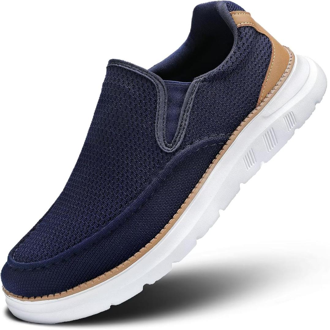 Mens Casual Loafers Slip-on Boat Mesh Walking Shoes Business Oxfords Sneakers Work Comfortable Lightweight Soft Sole (8, Dark Blue)