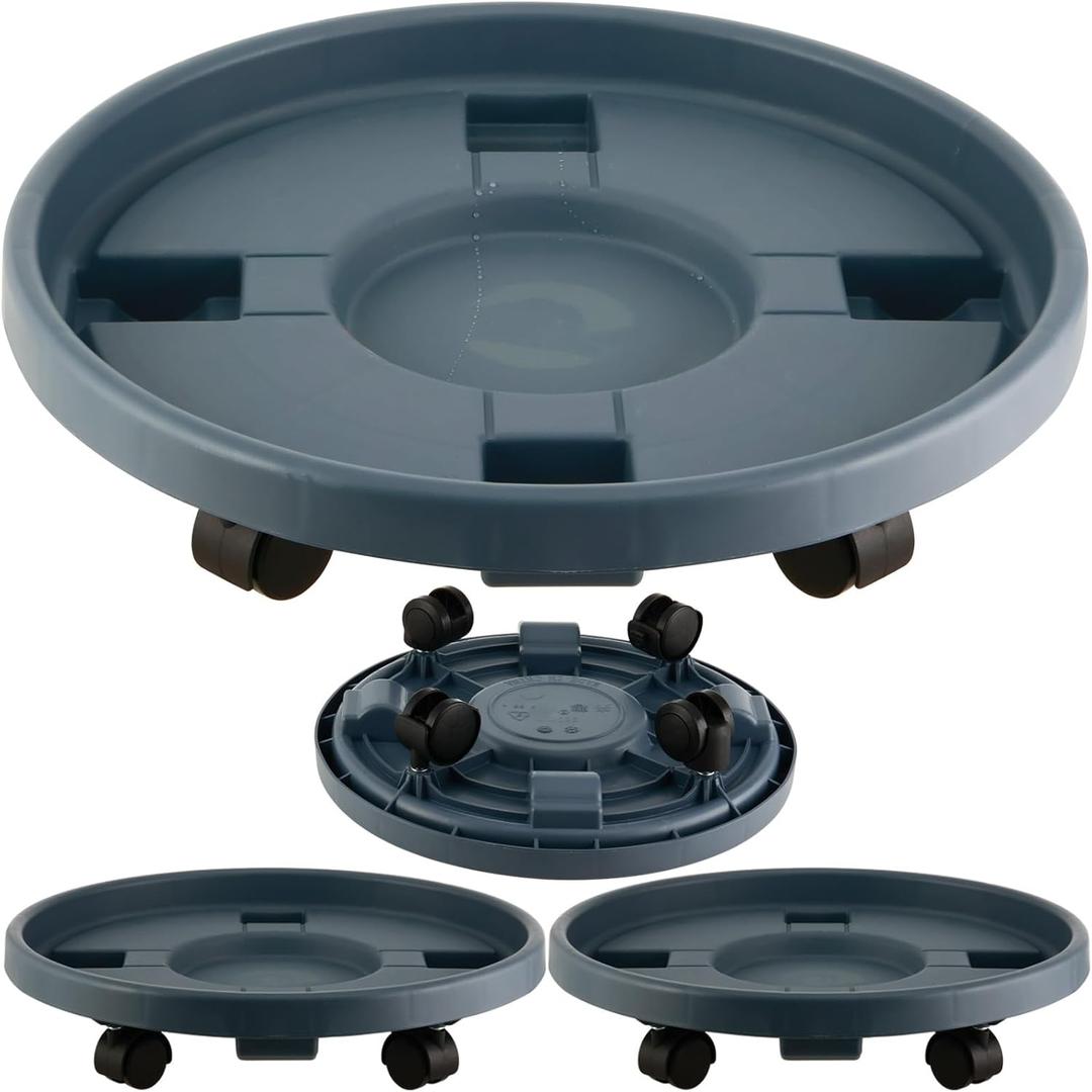 3 Pakcs Large Plant Caddy with Wheels 15.8" Rolling Plant Stands Heavy-duty Plastic Plant Roller Base Pot Movers Plant Saucer on Wheels Indoor Outdoor Plant Dolly with Caster Planter Tray Coaster Grey