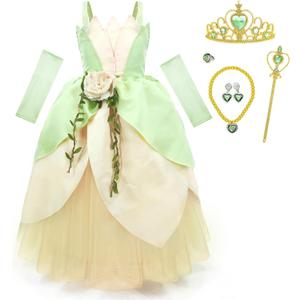 Princess Costume for Girls Fancy Fairy Halloween Party Dress Up Toddler Baby Tale Role Play Green Dress (2-3 years, Tiana 2) Princess Costume for Girls Fancy Fairy Halloween Party Dress Up Toddler Baby Tale Role Play Green Dress (2-3 years, Tiana 2)