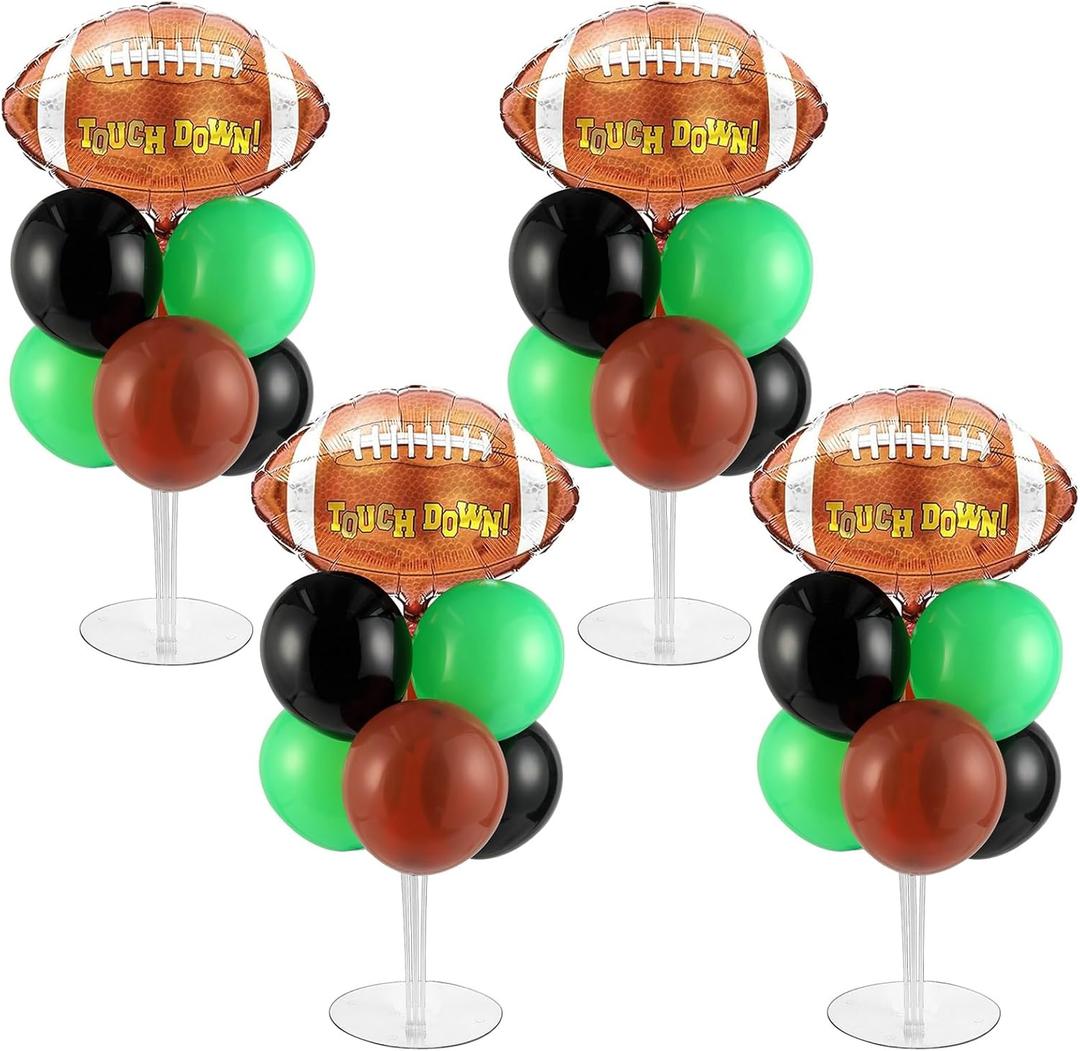 4 Sets Football Party Balloons Stand Kit with Rugby Ball Foil Balloons Sport Football Party Balloon Centerpiece for Tables for Game Sports Football Birthday Baby Shower Decoration