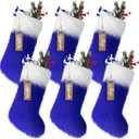 6Pcs Personalized Christmas Stockings with Name Tags 18 Inch Large Xmas Faux Fur Stockings Plush Fur Hanging Ornament 2026 Christmas Stockings for Christmas Home Decor(Royal Blue)