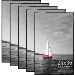 VIOLABBEY 24x36 Poster Frame Set of 5, Black Picture Frames for Wall Mounting Vertically or Horizontally, Gallery Wall Frame