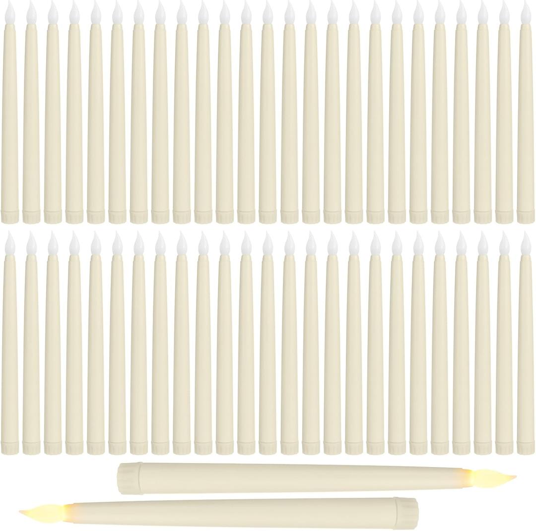 Baquler Flameless Flicker Taper Candles LED Candles Flickering Warm White Light Ivory LED Candlesticks Window for Christmas Wedding Home Decor(9.7 Inches,50)