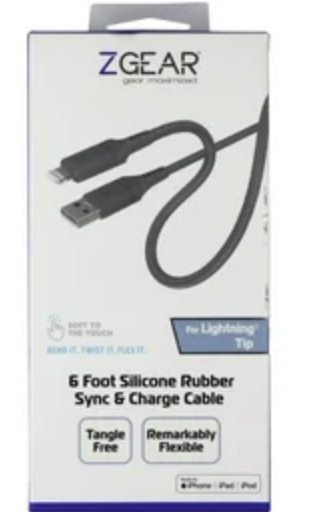 ZGEAR SILICONE CABLE LIGHTNING 6FT GREY