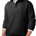 Quilted Sweatshirts for Men Quarter Button Pullover Sweater Casual Mock Neck Thermal Fleece Pullover Sweatshirt (Large, Black)