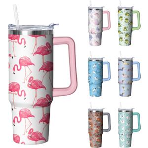 30 oz Flamingo Tumbler with Handle and Straw, Insulated Stainless Steel Cup with Lid, Travel Coffee Mug Water Bottle, Gifts for Woman Animal Lovers