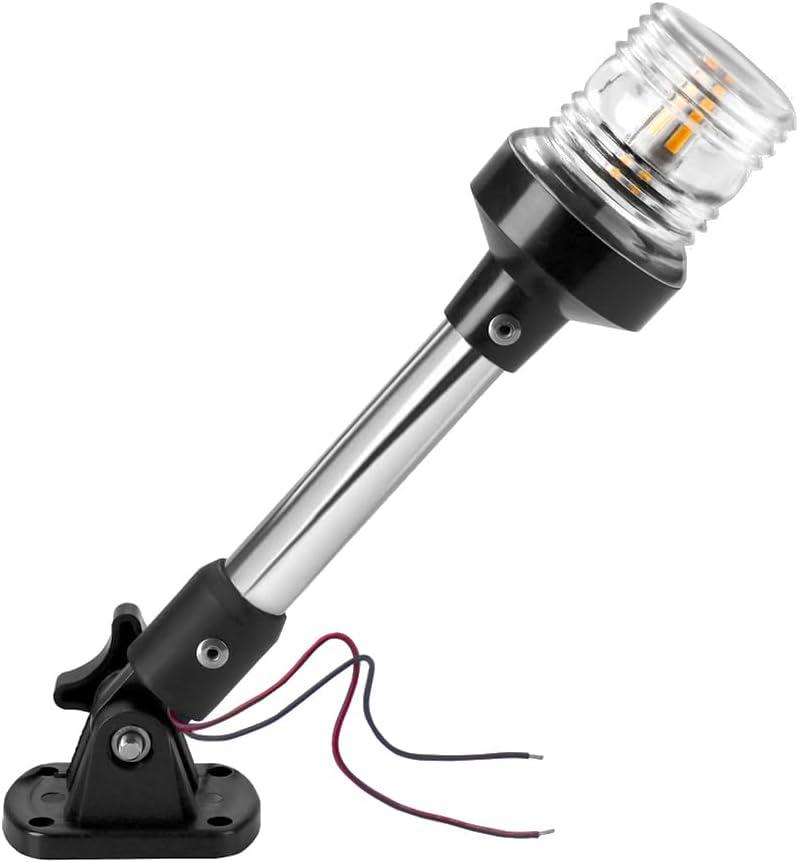 DDL Anchor Light,White LED Stern Light for Boat 3 Nautical Mile Bimini Top Lights Fold Down Pontoon Light All Round 360 12~24V, 9''