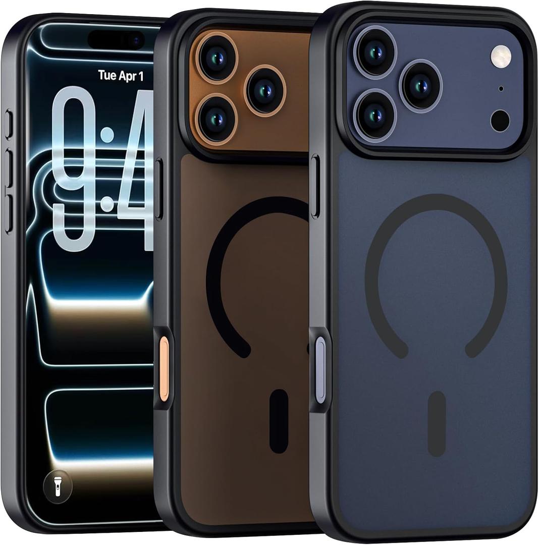 4 x Wiaocit Case for iPhone 17 Pro Max, Compatible with Magsafe, Military-Grade Protection, Translucent Matte Shockproof Magnetic Phone Case Cover, Black
