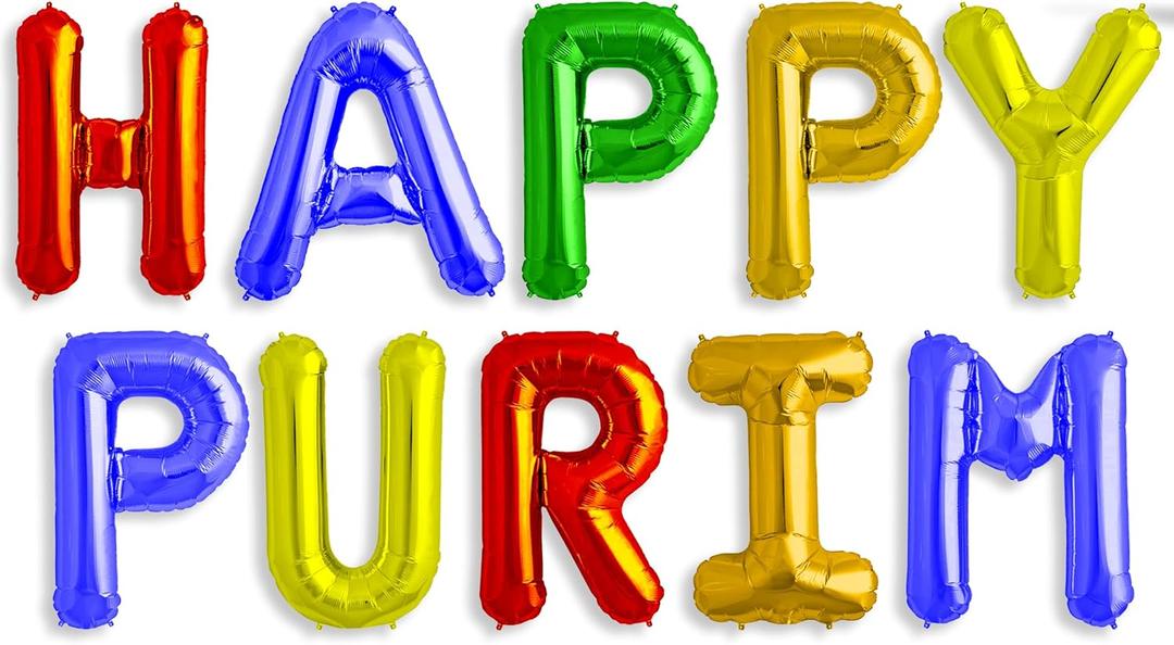 Purim Decorations Balloons - Happy Purim 16" Letter Balloons - Multi-Color Decor - Party Supplies