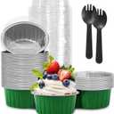 YOIYINI St. Patrick's Day 50Pcs Mini Aluminum Foil Cupcake Baking Cups, 5oz Cake Pans Disposable, Mini Loaf Pans with Lids, Disposable Ramekins, Tin Cups Containers for Cupcake, Pudding, Muffin (50, Green)
