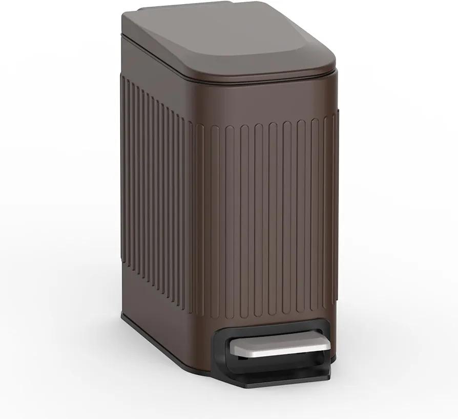 TrashAid Slim Bathroom Trash Can with Lid Soft Close, 6 Liter/1.6 Gallon Stainless Steel Small Garbage Can with Removable Inner Bucket, Step Pedal, Slim Wastebasket for Toilet, Office, Bedroom, Brown