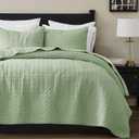 Sage Green 100% Cotton Quilt California Cal King Size Bedding Sets with 2 Pillow Shams, Texture Oversized Lightweight Bedspread Shabby Chic Coverlet, Soft Bed Cover for All Season, 3 Pieces (118"x106"）