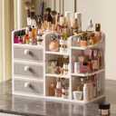 Large Makeup Organizer Countertop With Brush Holder Drawer For Vanity,Bamboo Bathroom Counter Organizers And Storage,Cosmetic Skincare Perfume Organizer,Easy To Store Nail Polish, Lipstick, Eyeshadow (3 Tier)