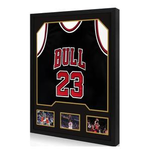 Jersey Frame Display Case 1 Pack, Large Wooden Sport Jersey Shadow Box Frame with Mats and Real Tempered Glass Cover for Football Hockey Baseball Basketball Soccer Shirt, Black, 31.3" x 23.5" x 1.6" , Pack of 5