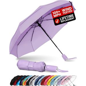 REPEL Windproof Travel Umbrella - Compact & Withstands Winds up to 85MPH , Strongest Premium Auto Folding Umbrella for Rain and Sun - Durable, Light & Portable for Women & Men , Fits Backpack & Cars (Pastel Lavendar)