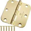 Cauldham (12 Pack) Heavy-Duty 3-1/2" Interior Door Hinges with 5/8" Radius Corners - Brass