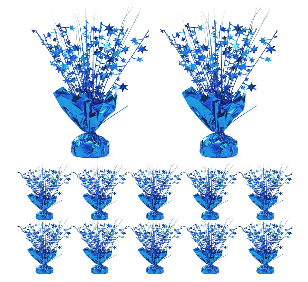 12 Pack Blue Metallic Foil Spray Centerpiece Star Table Decoration Burst Table Centerpieces for Birthday New Year Wedding Anniversary Graduation Party Supply (Blue)