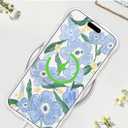 Jusy Compatible with iPhone 12, Colorful Retro Oil Painting Printed Flower Laser Glossy Pattern Cute Curly Wave Phone Case Soft TPU Cover for Girly Women - Blue Flower