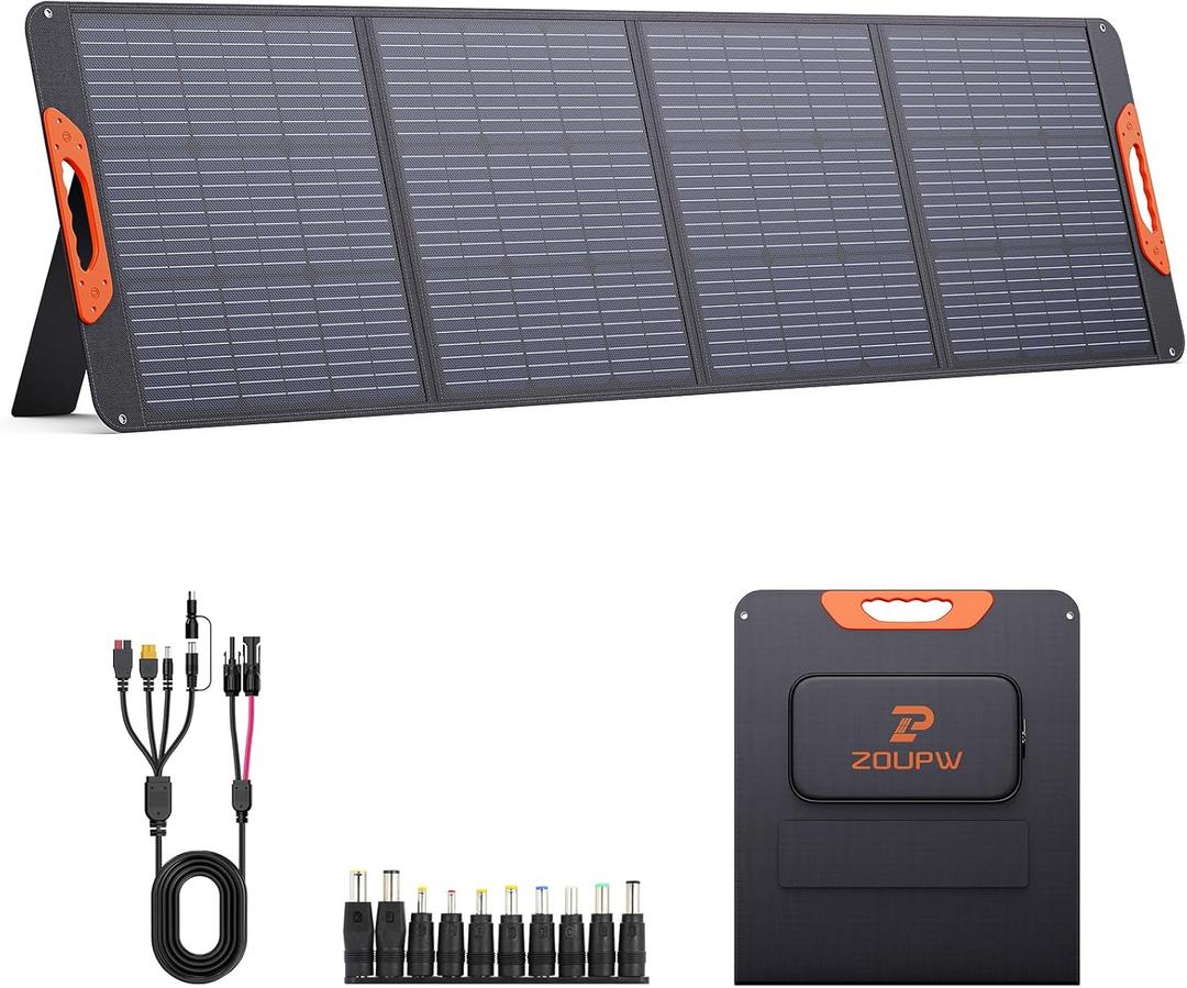 200 Watt Portable Solar Panel for Power Station,RV Essentials,200W 20V Foldable Solar Charger with Solar Cable,23.5% High Efficiency IP67 Waterproof 4 Kickstands for Camping RV Road Trip