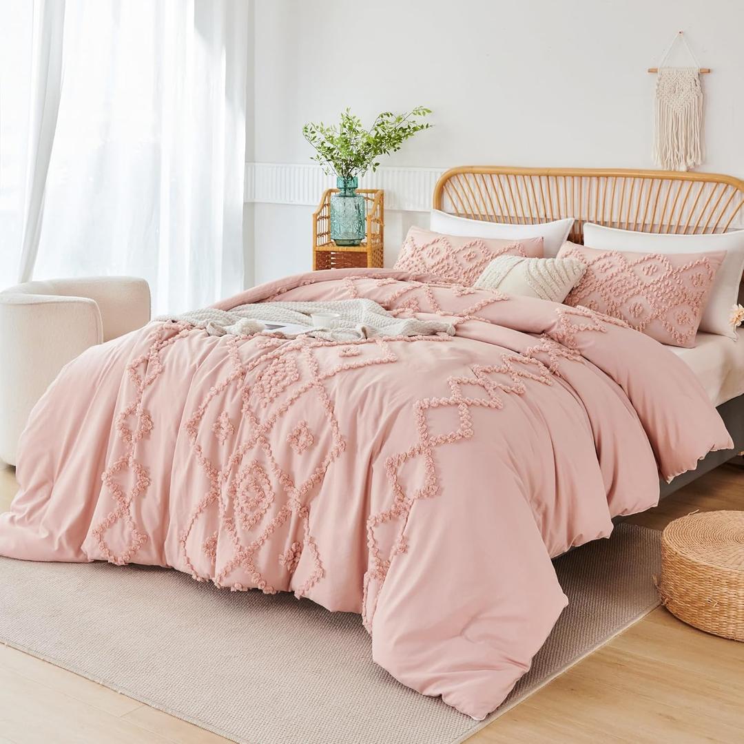 RYNGHIPY Blush Tufted Comforter Sets, 3Pcs Western Boho Embroidery Bedding Set, Soft and Lightweight Comforter Bedding Sets for All Seasons (Blush,Full)