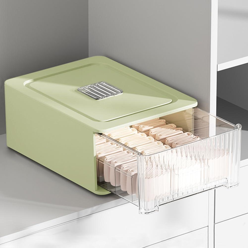 Underwear Organizer Drawer, 18 Cells Plastic Sock Underwear Storage Drawer, Stackable Closet Organizers and Storage Box for Bras, Socks, Scarves, Ties, Belt (Placing Style, Green, 1 Pc)