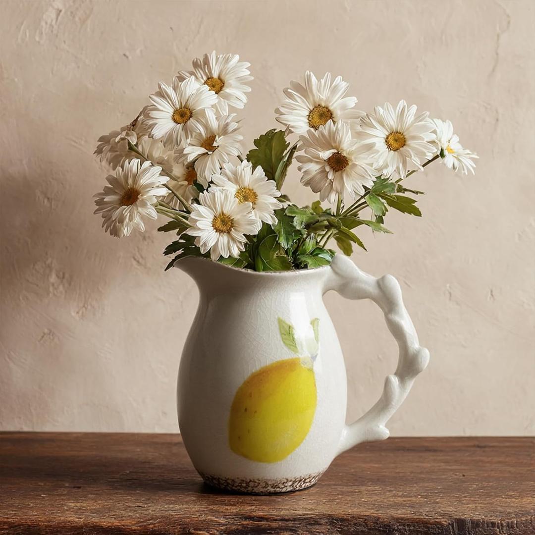 DIF Deco Vintage Lemon Ceramic Vase, Ice Glazed Crack Farmhouse Pitcher Vase for Shelf, Centerpiece Table,Room,Bathroom,Bedroom,Living Room,Office Decorations(6.4 inch)