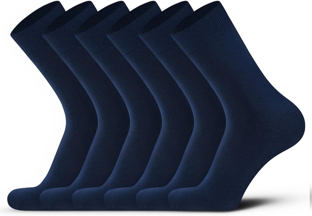 DarkCom Men's Dress Socks, Black, 6 Pairs Classic Cotton Polyester Socks, Reinforced, Cozy (7-9)