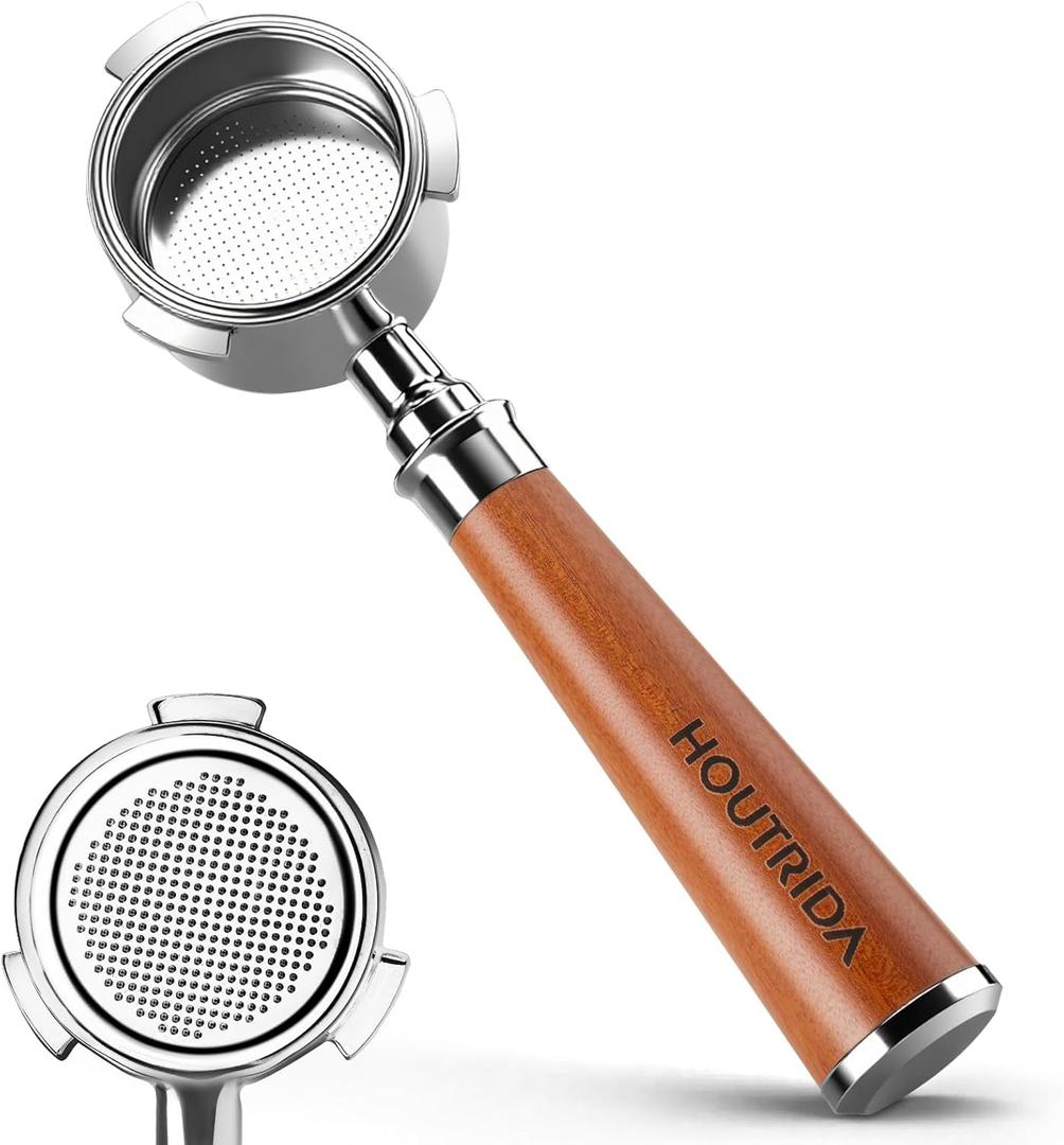 51mm Bottomless Portafilter 3 Ears Only Compatible with Delongli Dedica EC680 EC685 EC885 and SMEG ECF01 Machines, Espresso Portafilte with Stainless Steel 14-16g Coffee Basket (Red Walnut)