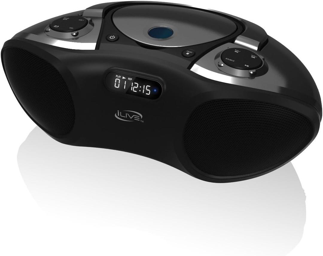 iLive iBC233B Boombox Bluetooth Speaker with CD Player and FM Radio (Black)